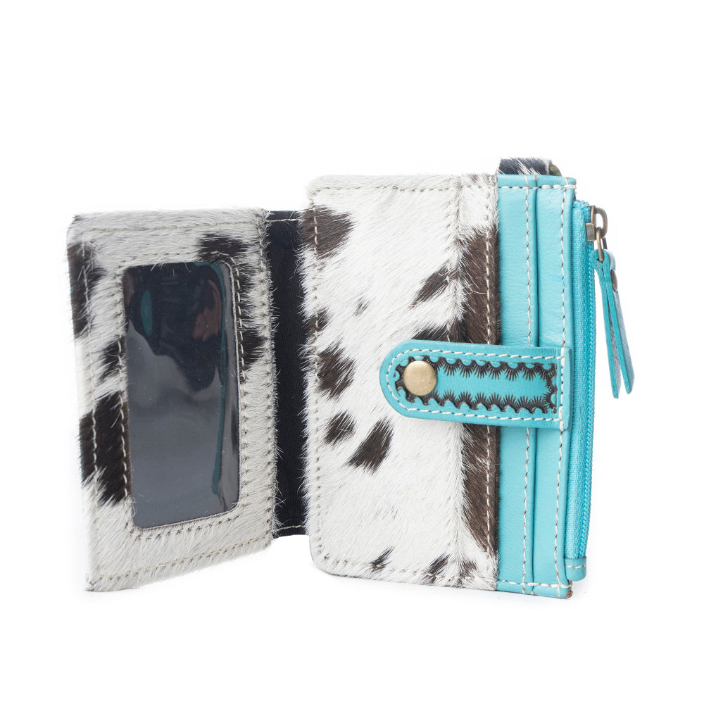 Myra Wildflowers of the Prairie Embossed Leather Wallet with Hairon - Turquoise Snap Mini Wallet with Coin Pouch for Women