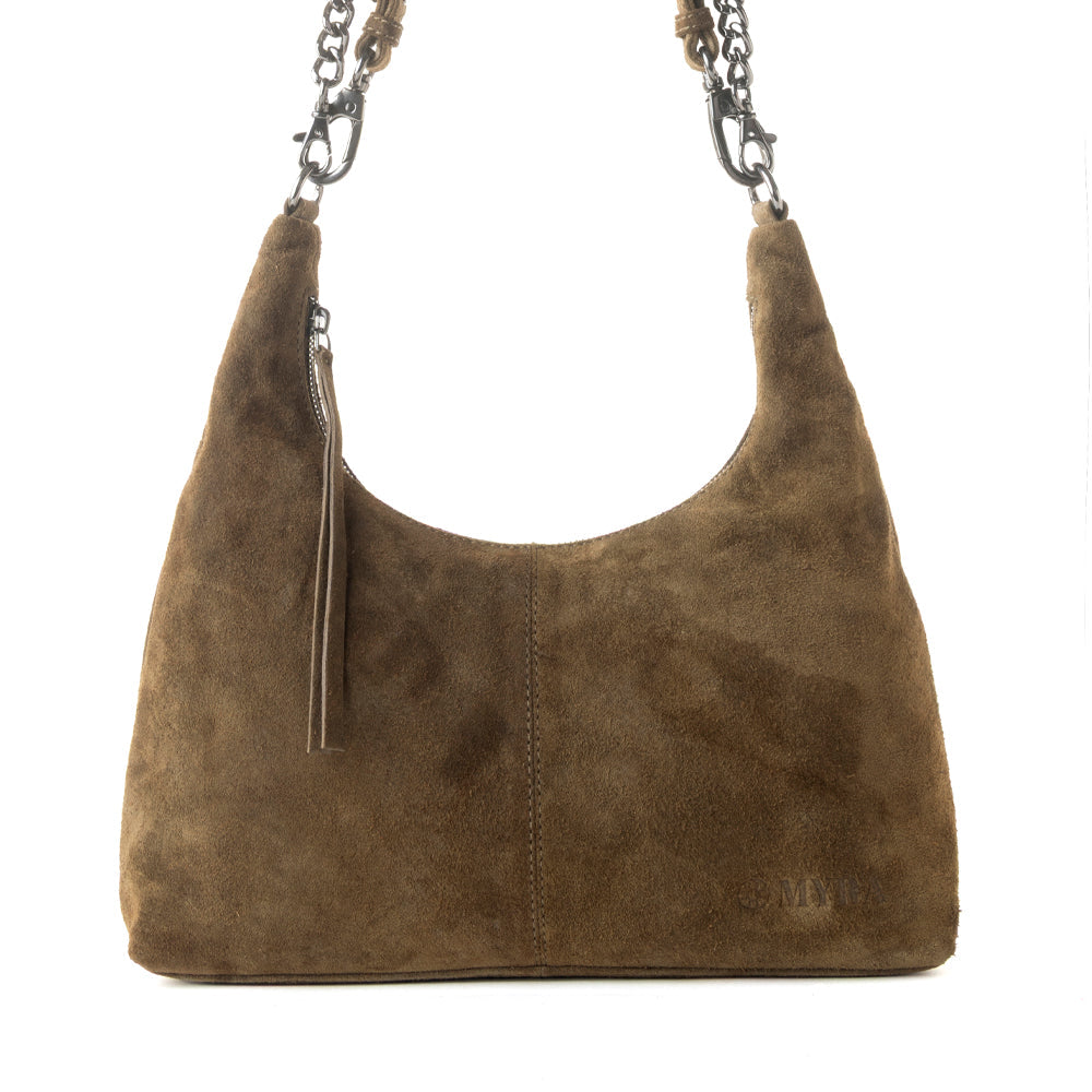 Myra Juniper Trail Genuine Suede Bag for Women in olive with soft finish with extra strap