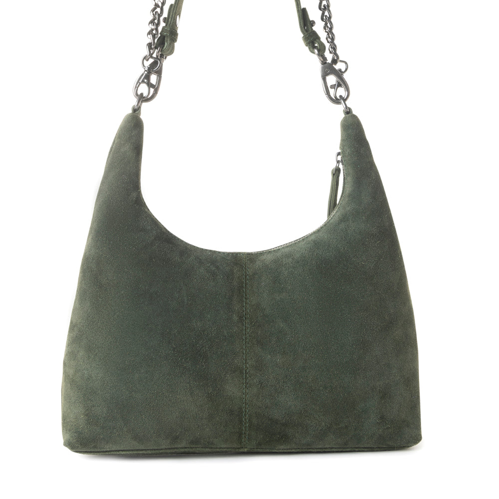 Myra Juniper Trail Genuine Suede Bag for Women in forest green with extra strap