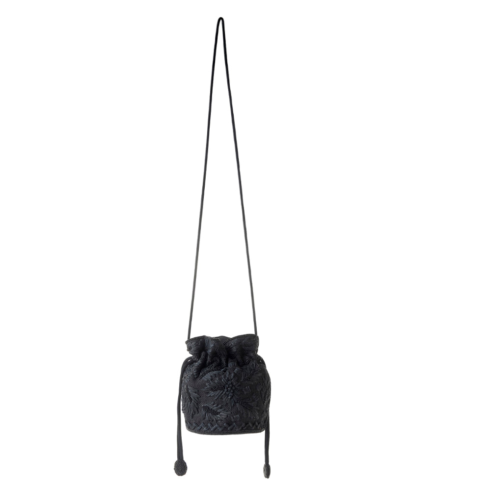 Myra Honey Vine Western Bucket Bag for Women in Black with embroidered detail