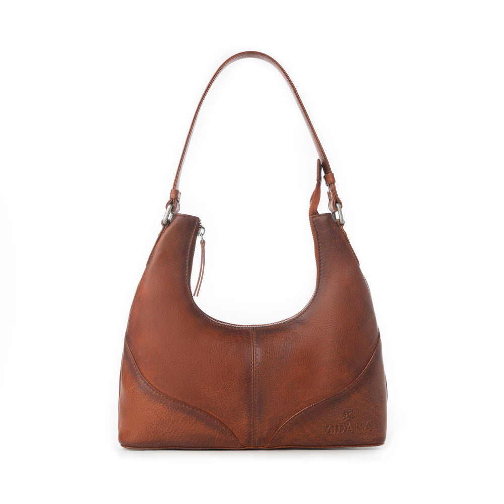Myra Zidana Winchester Loop Veg Tanned Leather Shoulder Bag in Maple Glaze