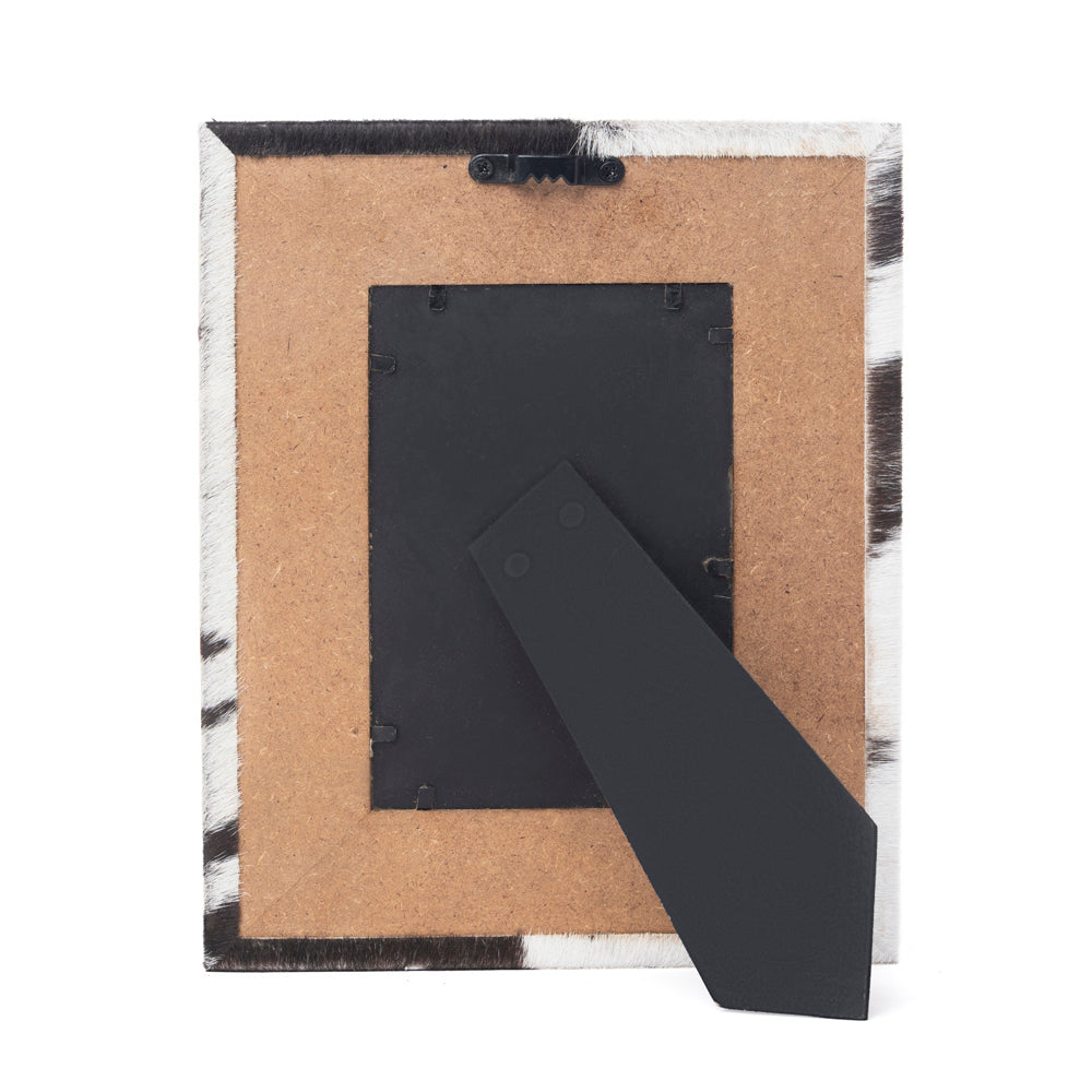 Myra Cornerstone Handtooled Leather Photo Frame in brown with hairon detail, western home décor