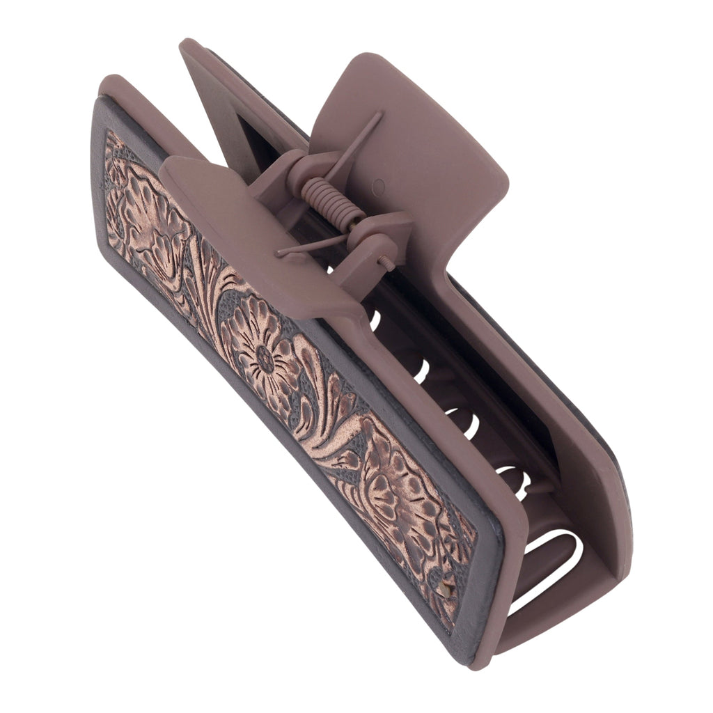 Myra Cindertrail Handtooled Hair Clip in Ebony Cream