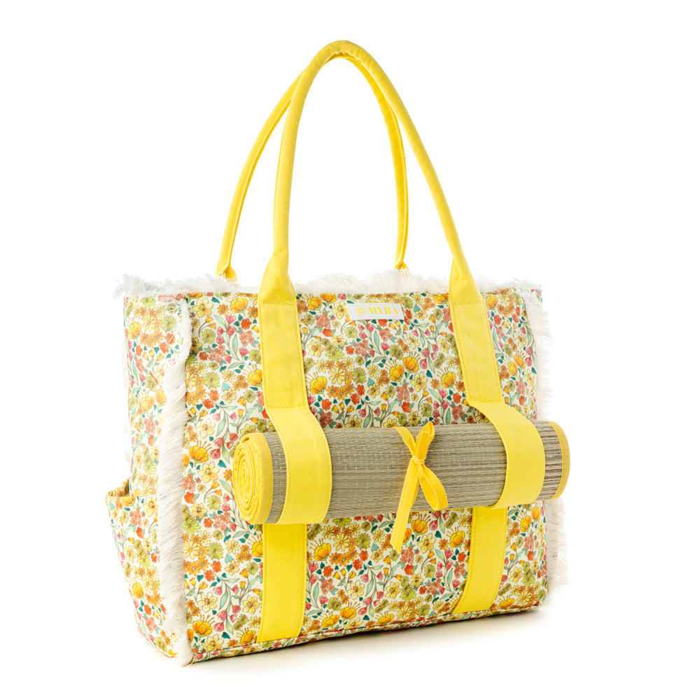 Myra Shoreline Weekender Bag with Beach Mat in Sunlit Yellow