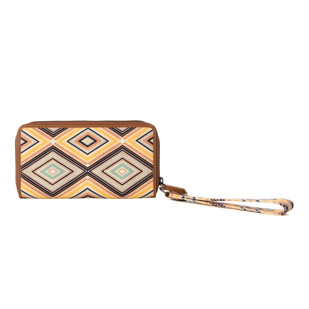 Myra Kilim Trail Western Wallet for Women in mustard with leather detail and RFID protection