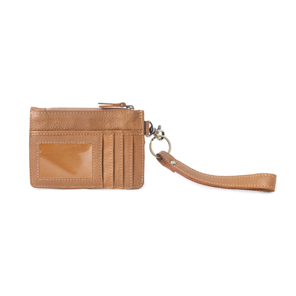 Myra Hand Hewn Western Card Holder for Women in Light Brown with handtooled detail