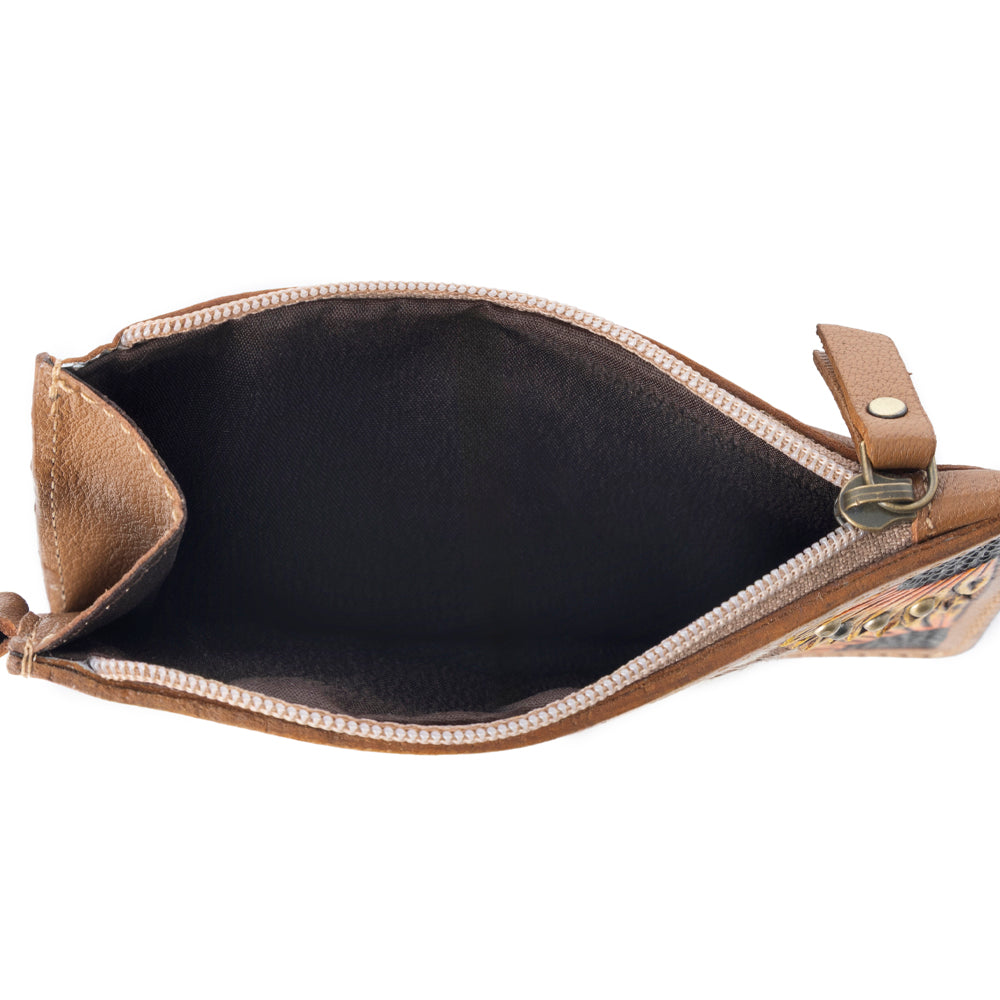 Myra Hand Hewn Western Card Holder for Women in Light Brown with handtooled detail
