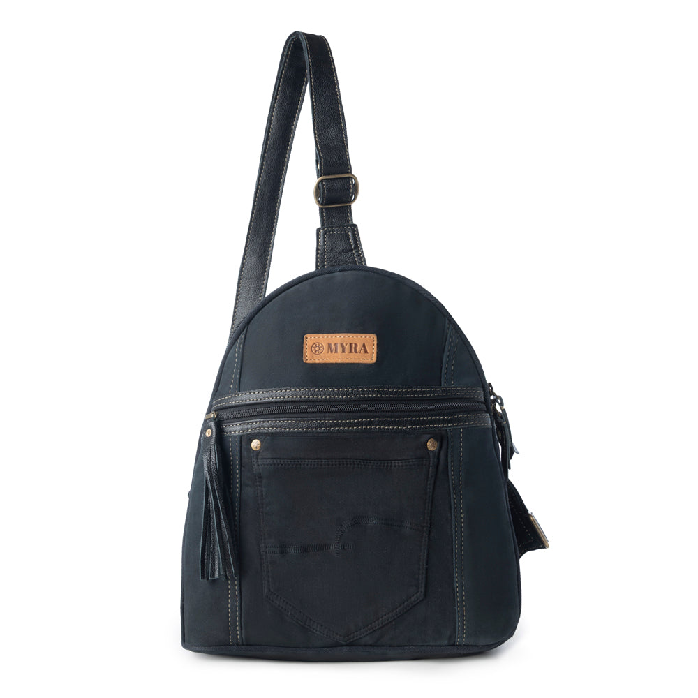 Myra Bandit Denim Fanny Pack Bag for Women in blue with denim and Front Pocket
