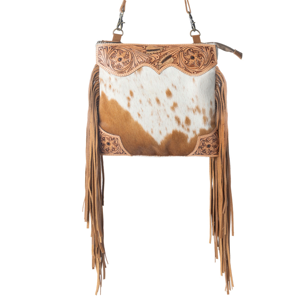 Myra Tumbleweed Trail Fringed hand-tooled bag for women in Light Brown