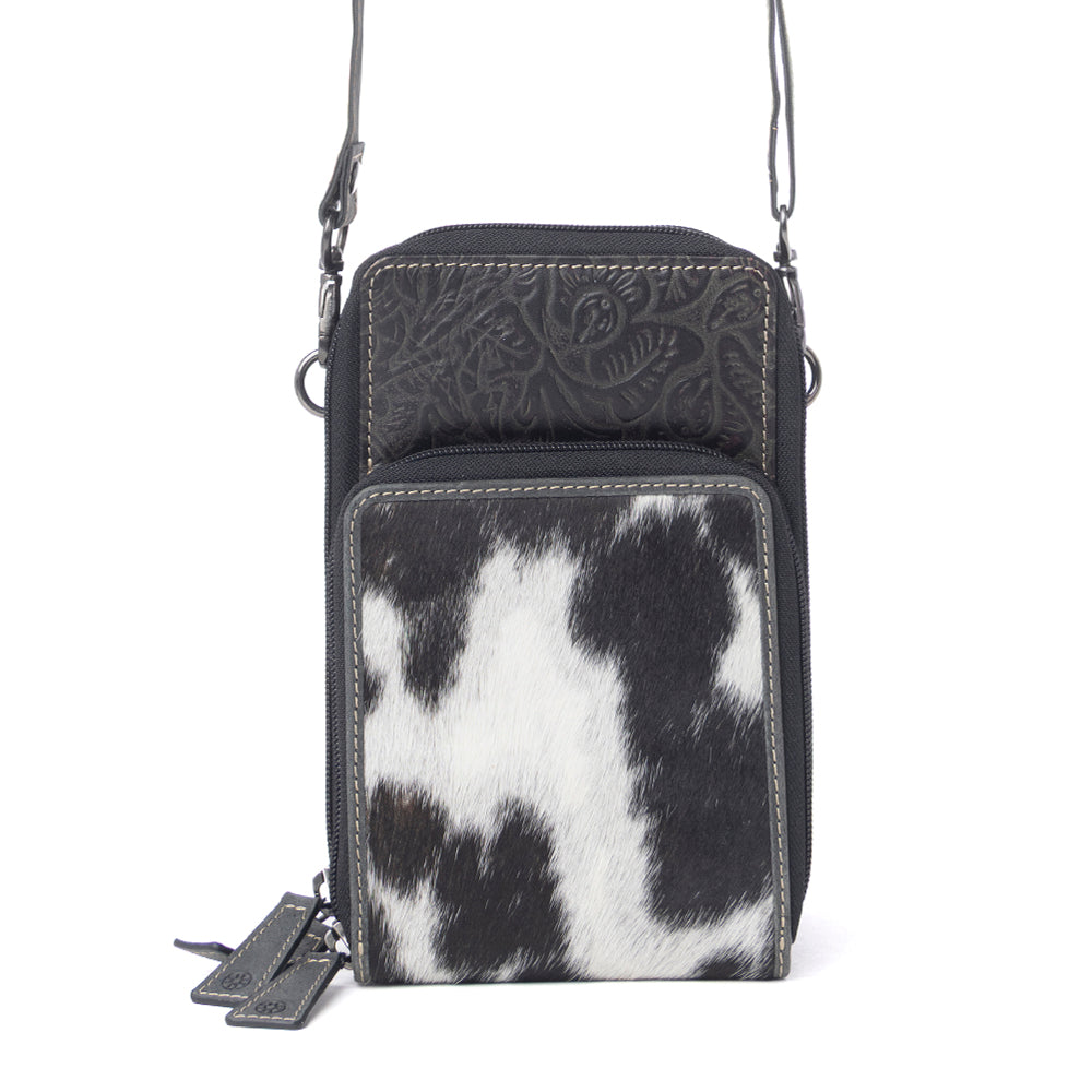 Myra Rustler Ridge Embossed Leather Hairon Sling Bag in Slate Smoke
