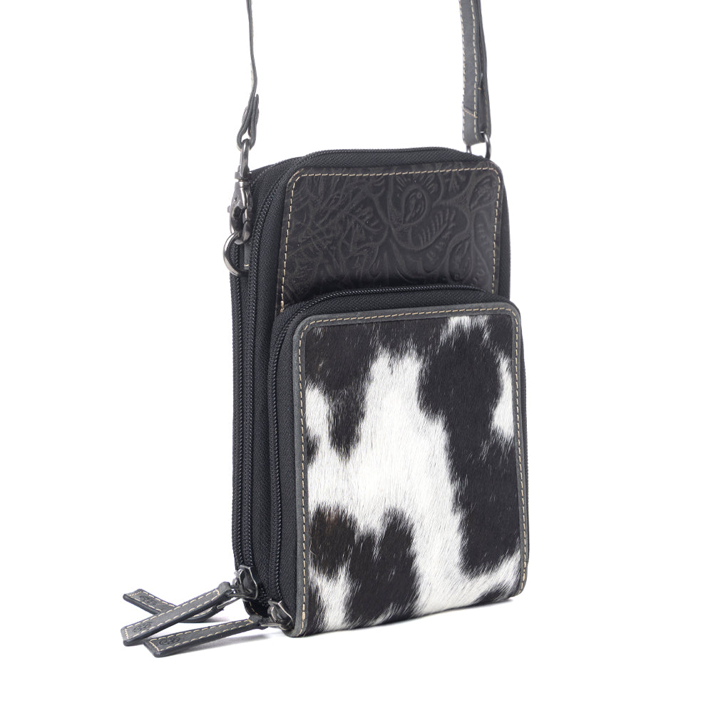 Myra Rustler Ridge Embossed Leather Hairon Sling Bag in Slate Smoke