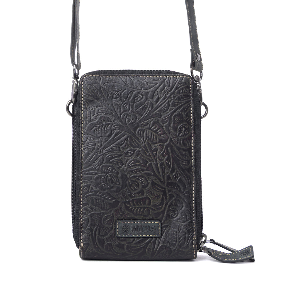 Myra Rustler Ridge Embossed Leather Hairon Sling Bag in Slate Smoke