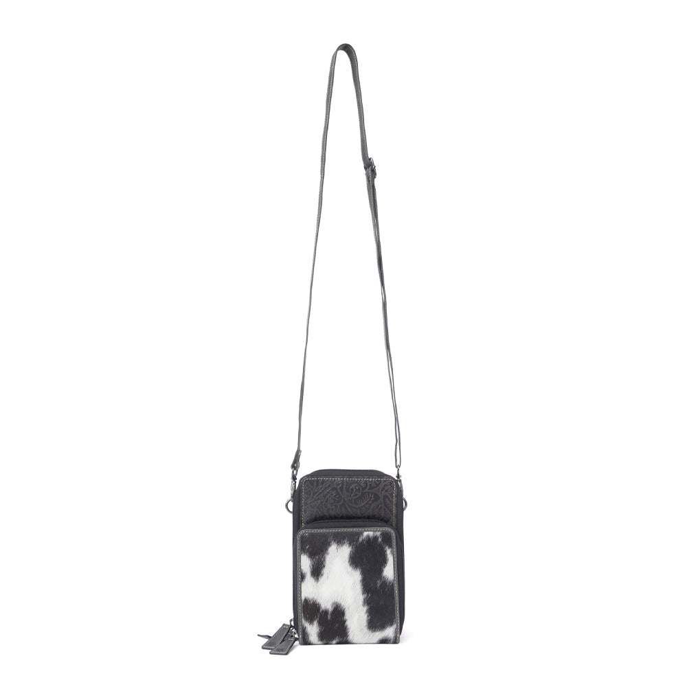 Myra Rustler Ridge Embossed Leather Hairon Sling Bag in Slate Smoke