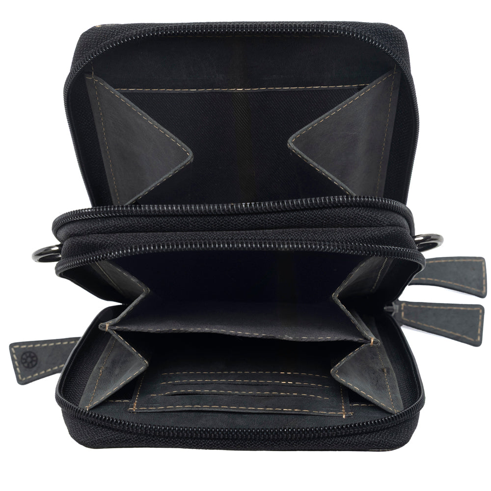 Myra Rustler Ridge Embossed Leather Hairon Sling Bag in Slate Smoke
