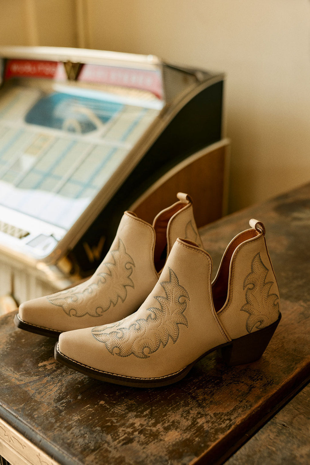 Myra Tempest Embroidered Cowgirl Booties in Ivory for Women in Genuine Leather with Snip Toe