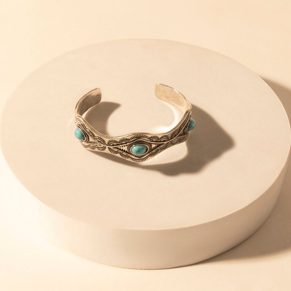 Myra Sedona Stone Cuff for Women with turquoise stones and engraved detail in premium style