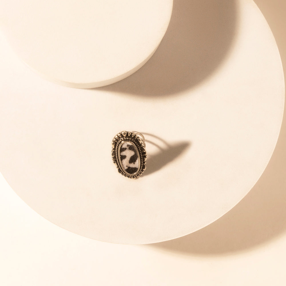 Myra Outlaw Hide Statement adjustable Ring for Women with hair-on cowhide detail for premium western wear