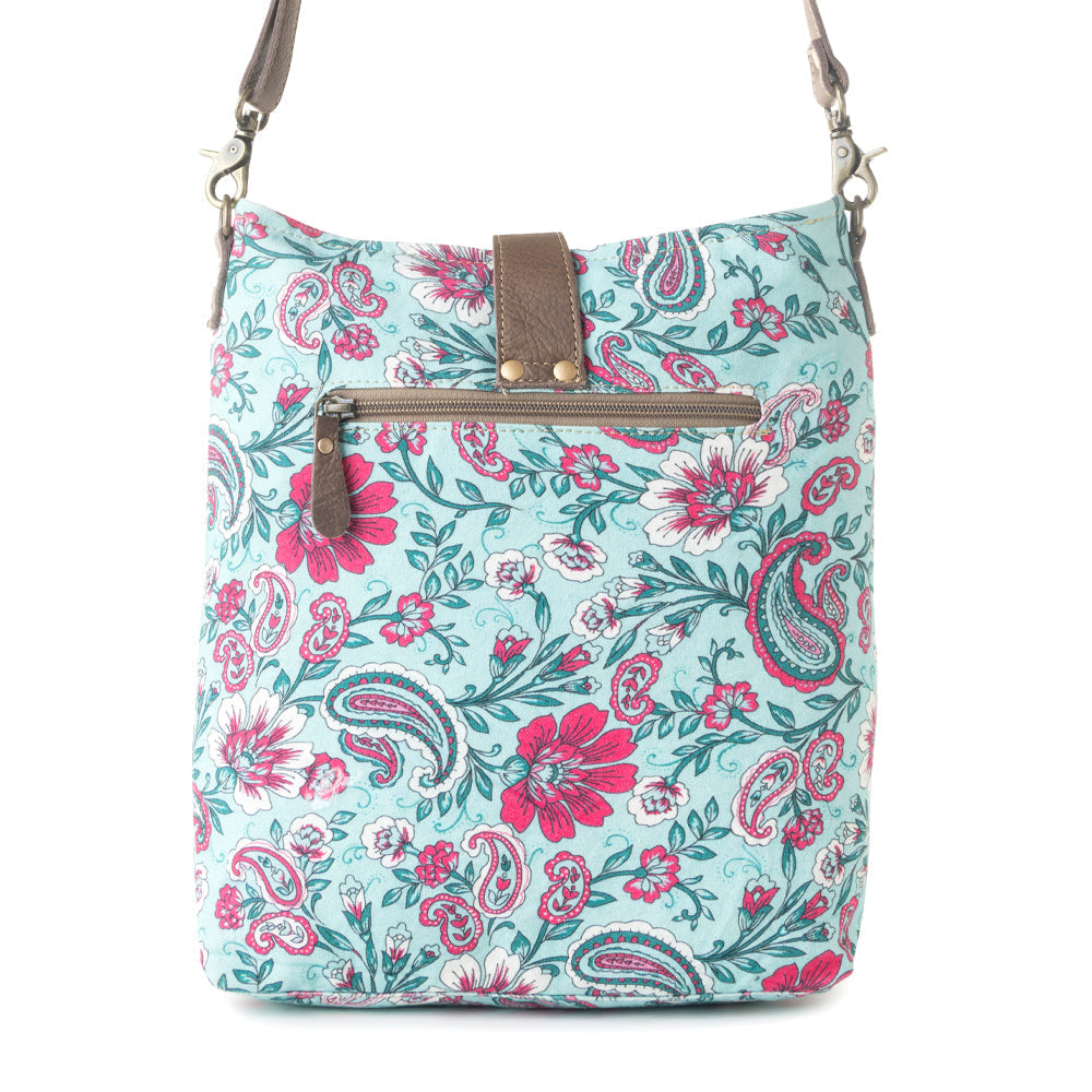 Myra Aspendale upcycled canvas Bag for Women Blue with leather details