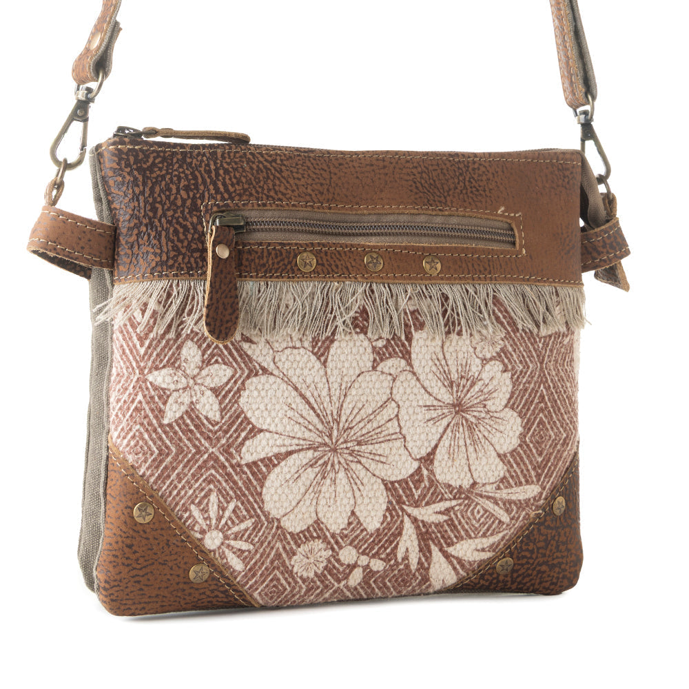 Myra Inkwild Vintage Crossbody Bag for Women in rust with fringe detail