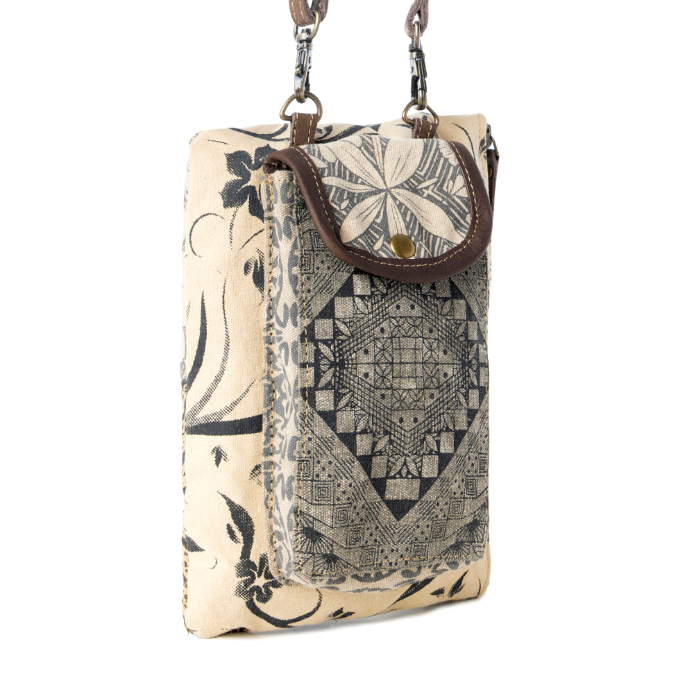 Myra Vine Nouveau Western Phone Crossbody in sage with leather detail