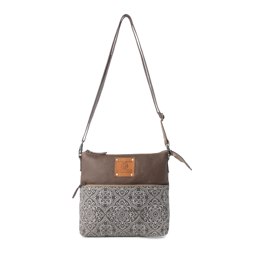 Myra Wildprint Trail Vintage Crossbody Bag for Women in olive with tile detail