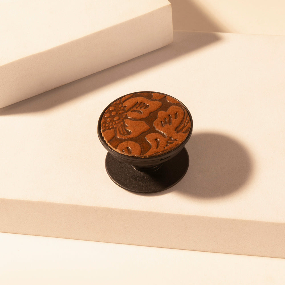 Myra Magnolia Trail Phone Socket for Women in brown with handtooled detail for everyday use