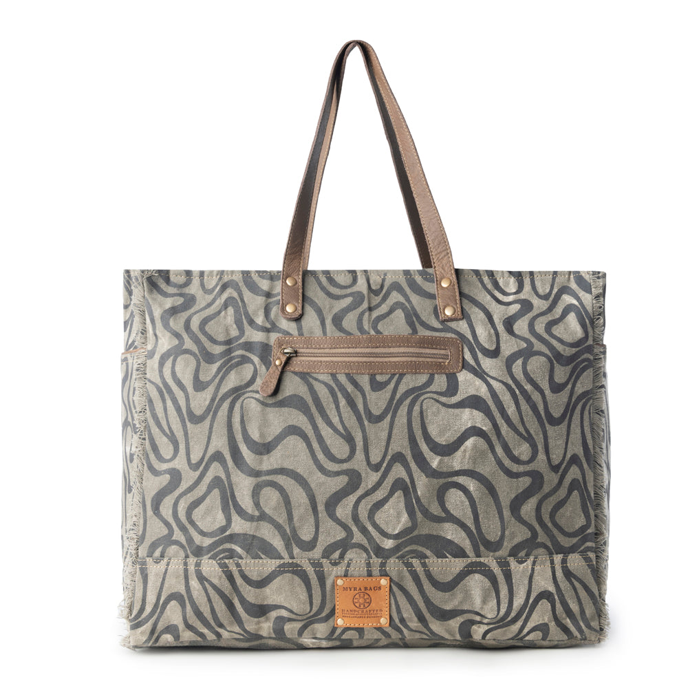 Myra Riverbed Trail Weekender Bag for Women in olive with vintage print detail