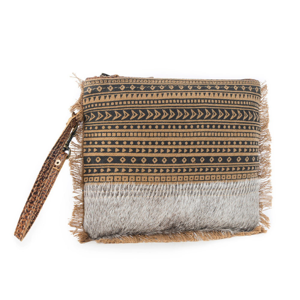 Myra Trailmark Western Wristlet for Women in olive with hairon detail