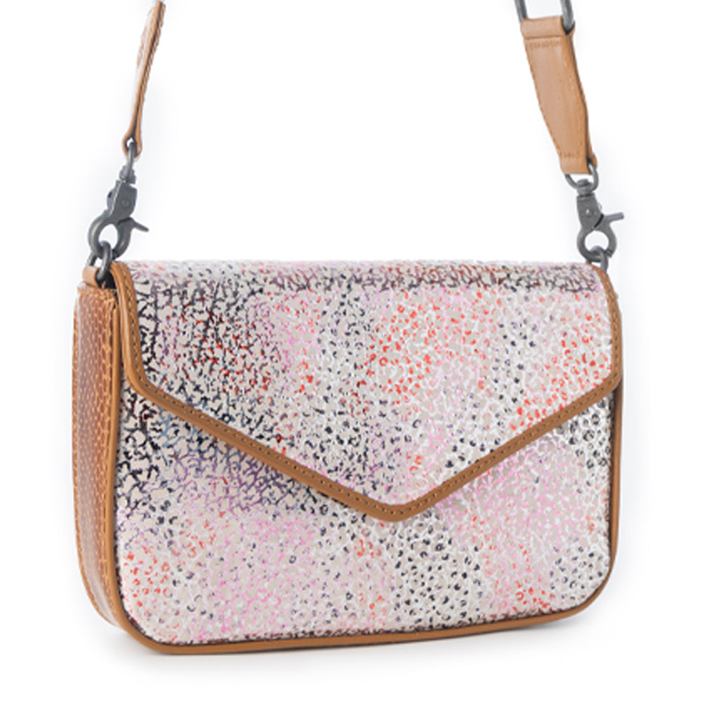 Myra Wild Print Leather Bag for Women in cream with textured detail and shoulder strap