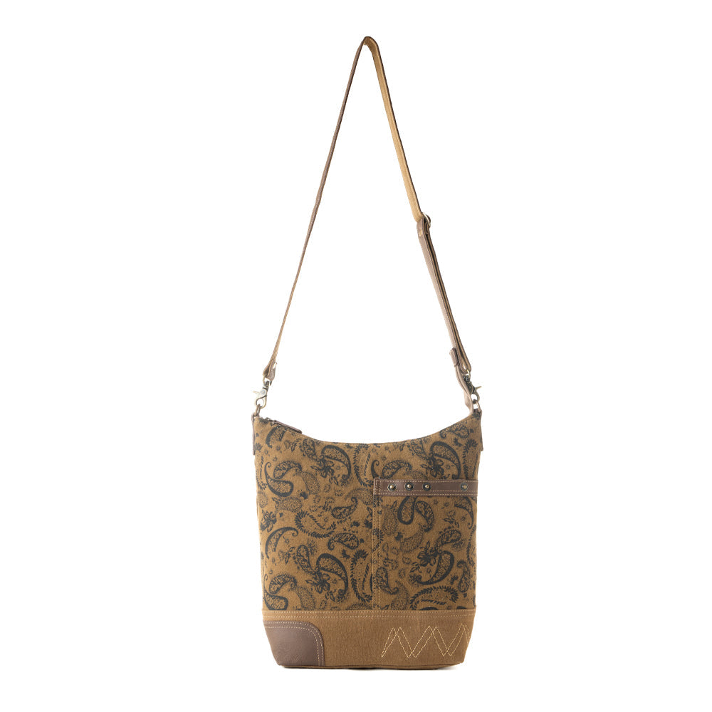 Myra Wild Paisley upcycled canvas concealed Carry Bag for Women in olive with vintage print
