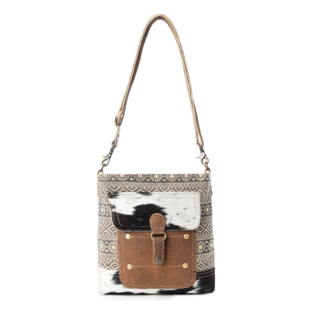Myra Tribal Pony Western Crossbody Bag for Women in olive with hairon detail