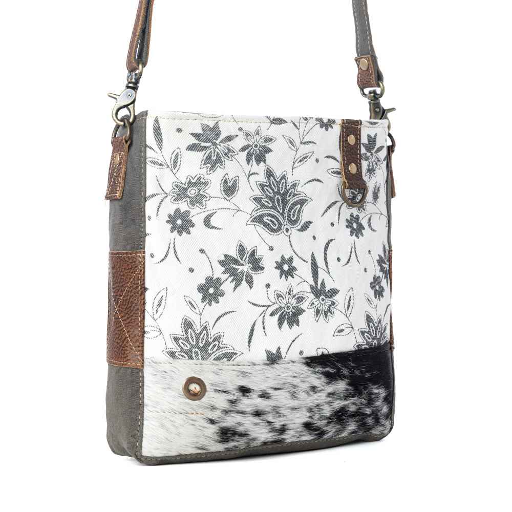 Myra Albino Shoulder Bag for Women with upcycled canvas and genuine leather in grey