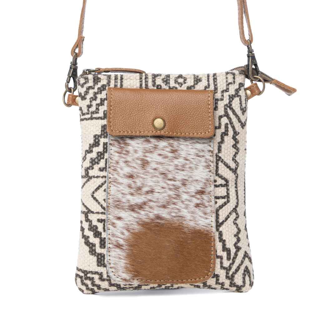 Myra Vuierra Rivet Crossbody Bag for Women with hairon leather and Aztec print and adjustable leather strap