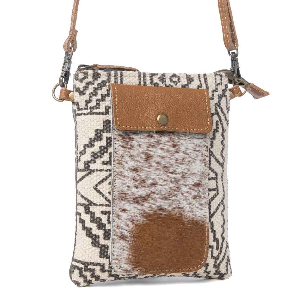 Myra Vuierra Rivet Crossbody Bag for Women with hairon leather and Aztec print and adjustable leather strap