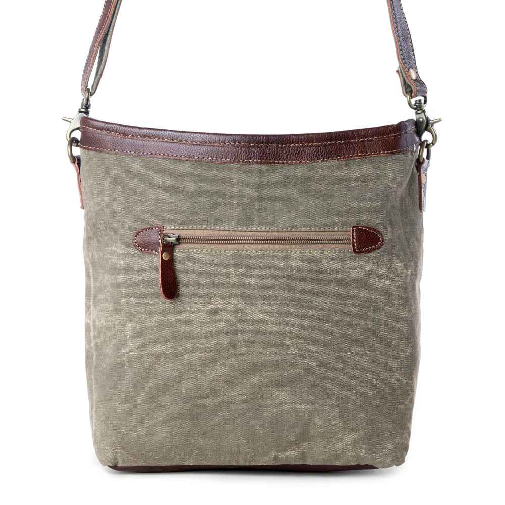 Myra Vogue Shoulder Bag for Women with upcycled canvas and genuine leather with zigzag woven accents
