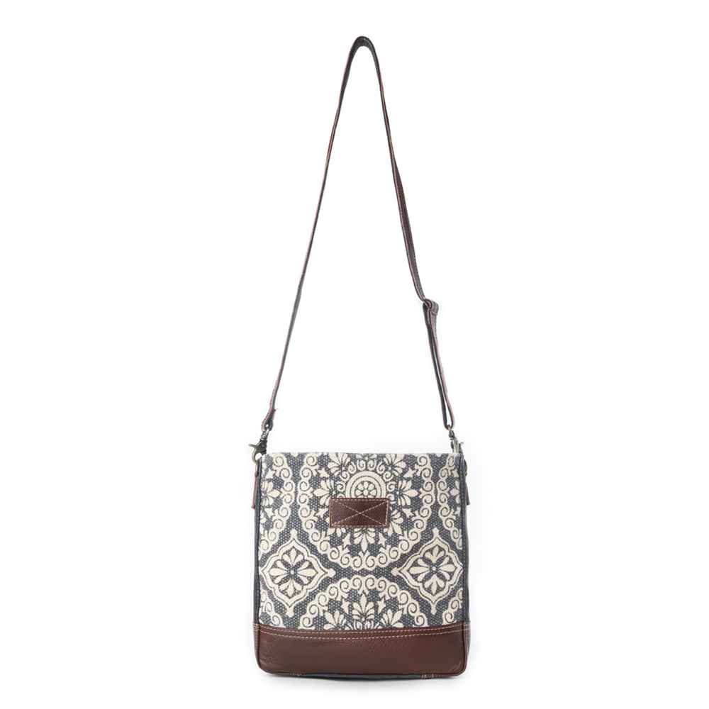 Myra Freaky Leather Shoulder Bag - Tribal Floral Print with Leather Trim for Everyday Bohemian Chic
