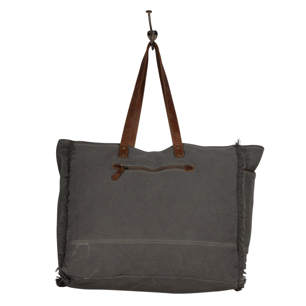 Myra Cosmopolitan Weekender Tote Bag â€“ Fringed Edges, Aztec Print Design with Buckle Flap Closure for Travel