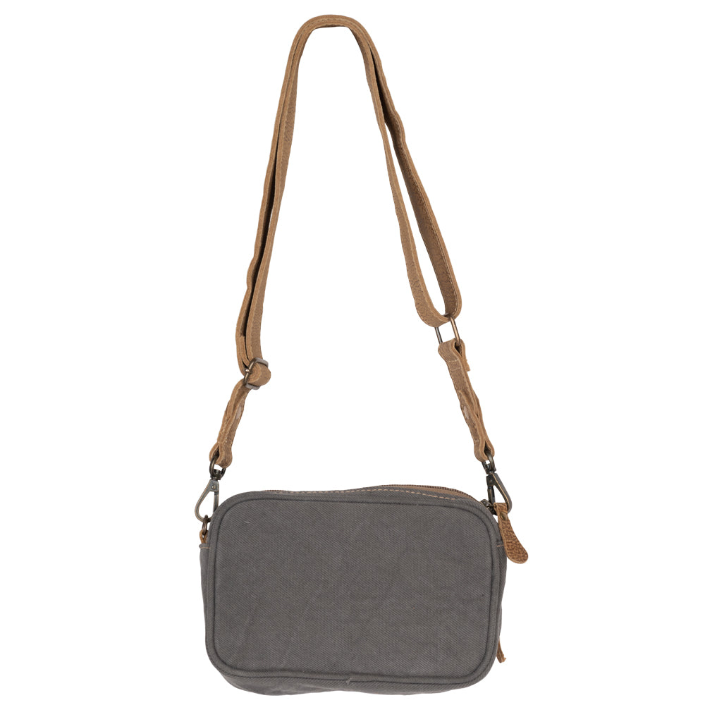 Myra Temptation Tribal Pattern Small Crossbody Bag for Women â€“ Geometric Canvas Front, Adjustable Leather Strap for Everyday Western Style
