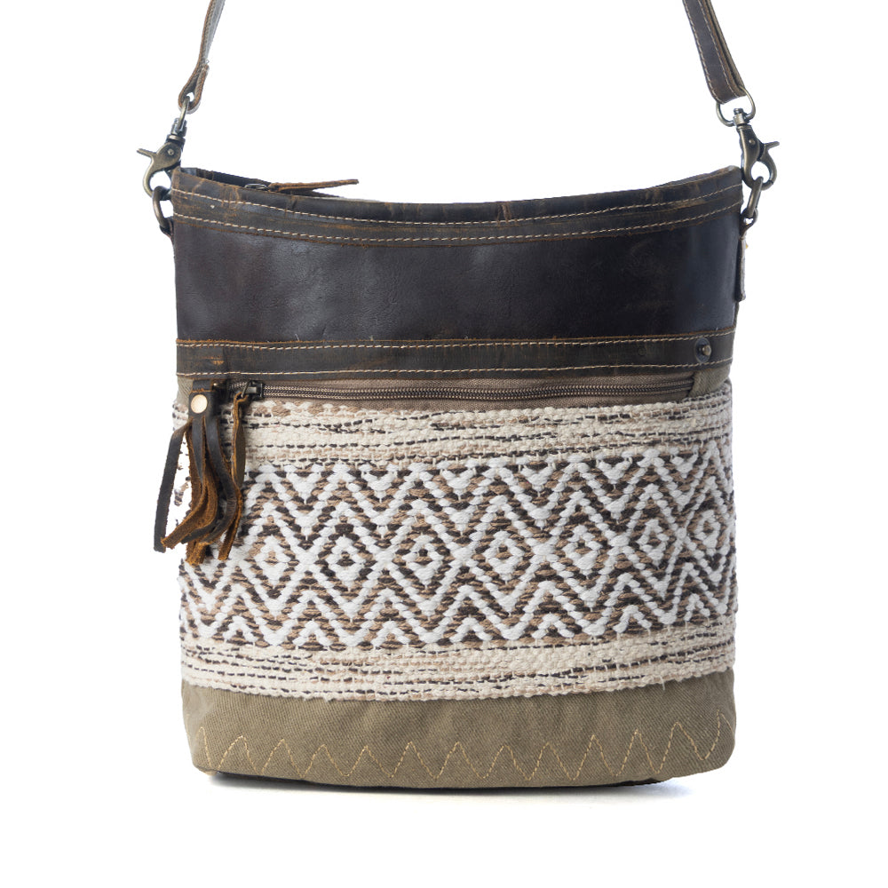 Myra Blending Taste Aztec Print Shoulder Bag for Women Brown Suede Leather, Adjustable Strap, Rustic Daily Carry