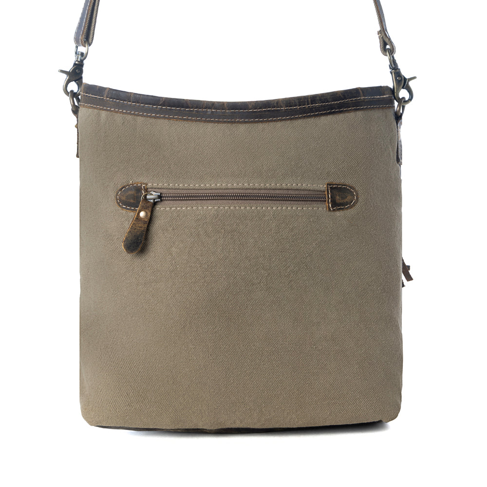 Myra Blending Taste Aztec Print Shoulder Bag for Women Brown Suede Leather, Adjustable Strap, Rustic Daily Carry