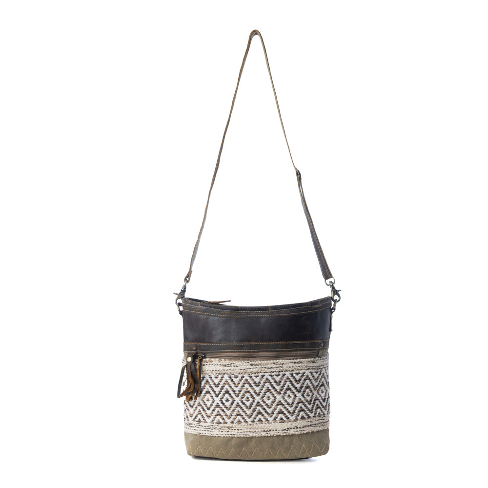 Myra Blending Taste Aztec Print Shoulder Bag for Women Brown Suede Leather, Adjustable Strap, Rustic Daily Carry
