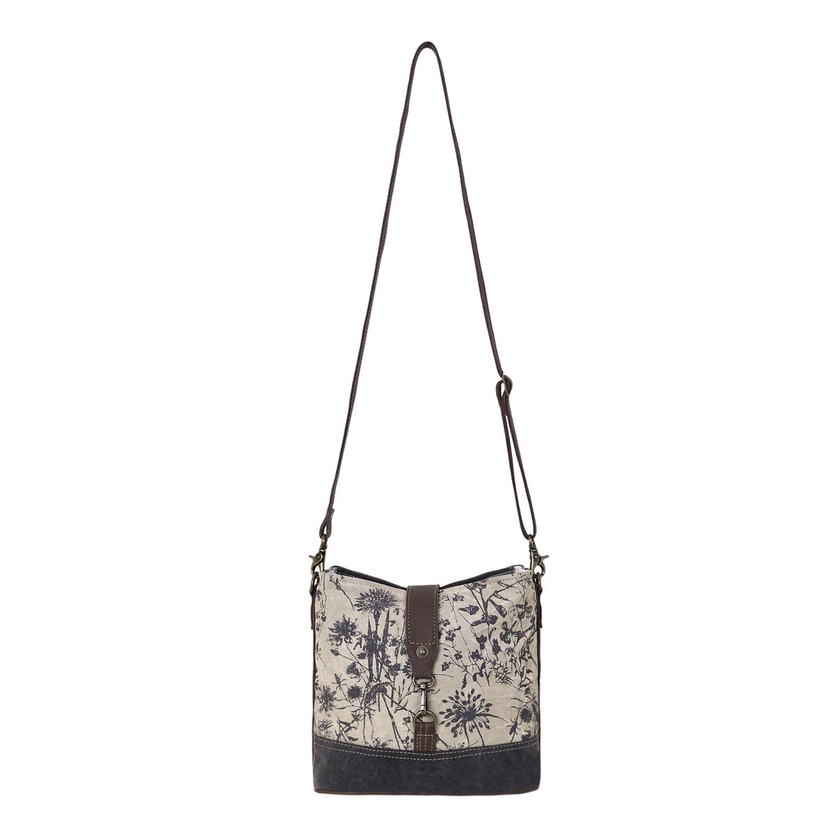 Myra Debonair Shoulder Bag for Women with upcycled canvas  in floral print with adjustable leather straps