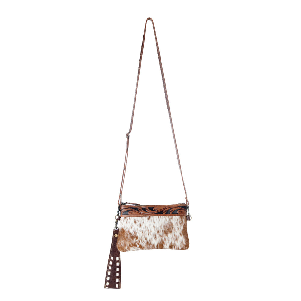 Myra Streaks Delight Belt Bag for Women with hairon hide and handtooled leather with dual straps