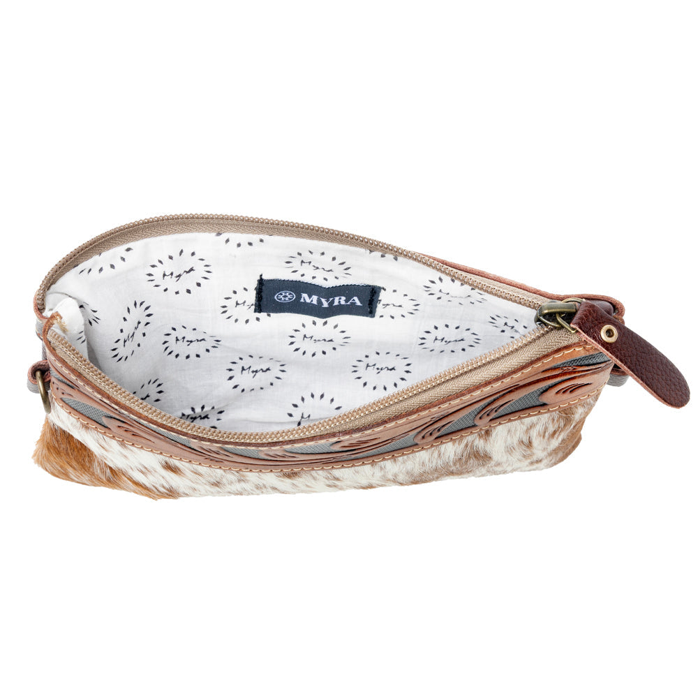 Myra Streaks Delight Belt Bag for Women with hairon hide and handtooled leather with dual straps