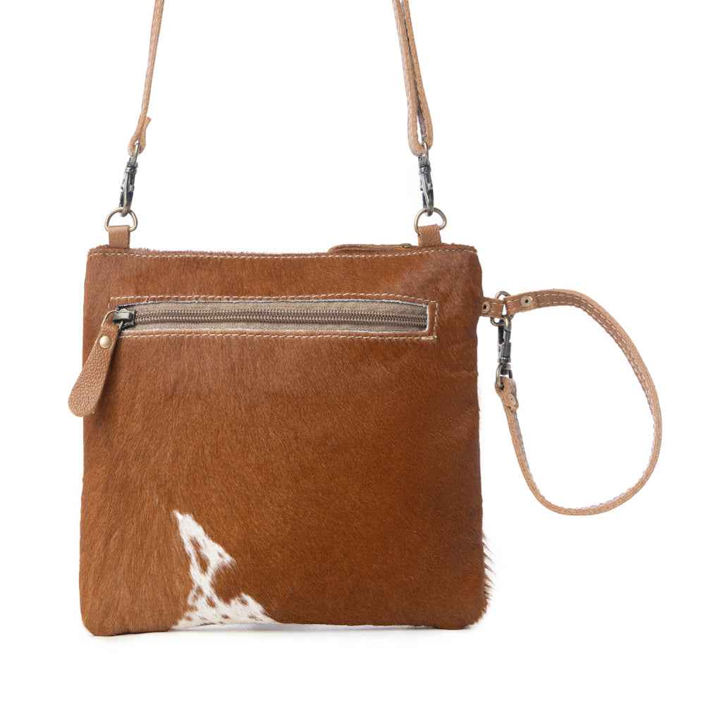 Myra Ornate Hairon Bag for Women with leather and hairon hide in brown and white for everyday use