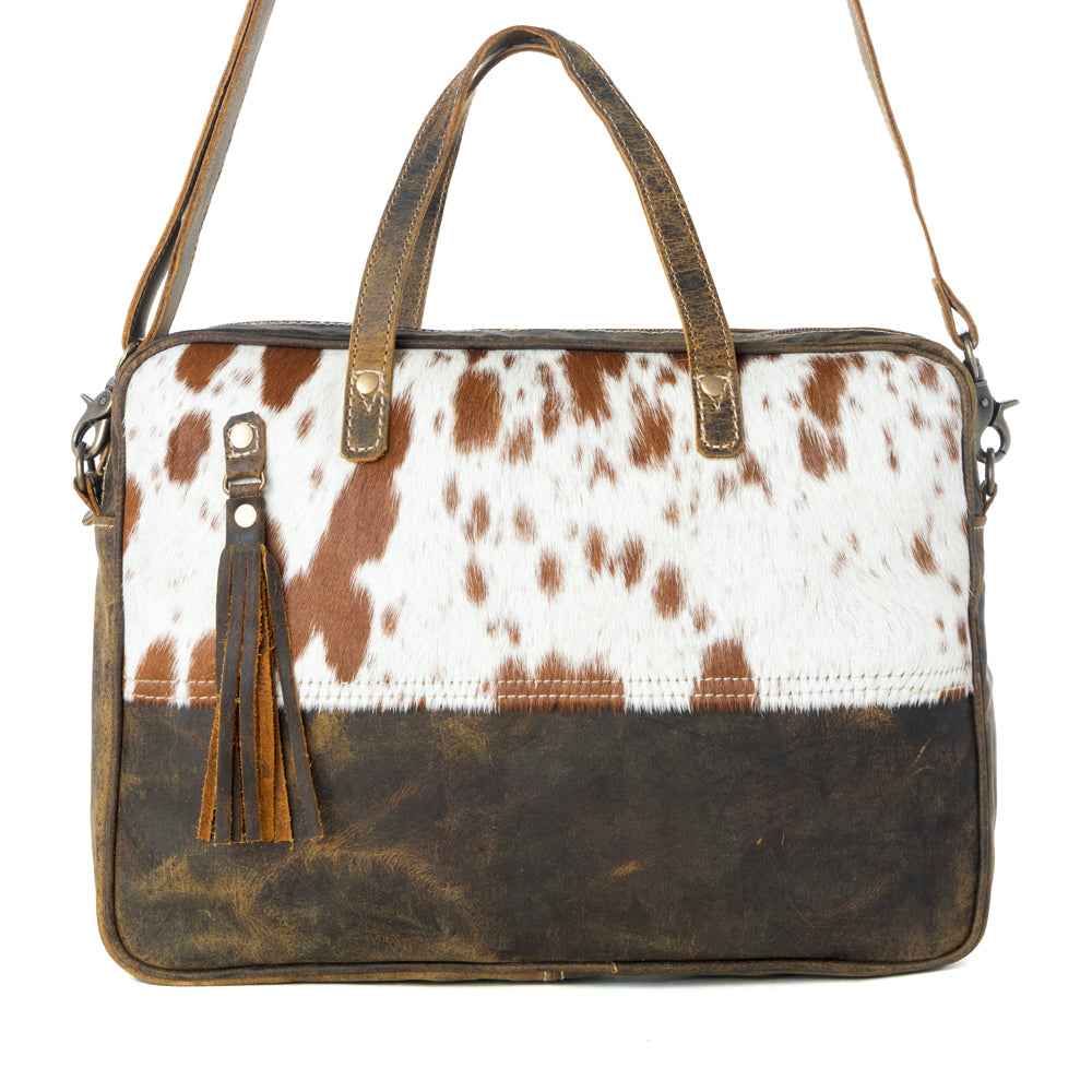 Myra Serenity Hair-On Leather Laptop Bag - Western Office Tote with Detachable Strap and Spacious Interior for Easy Carry