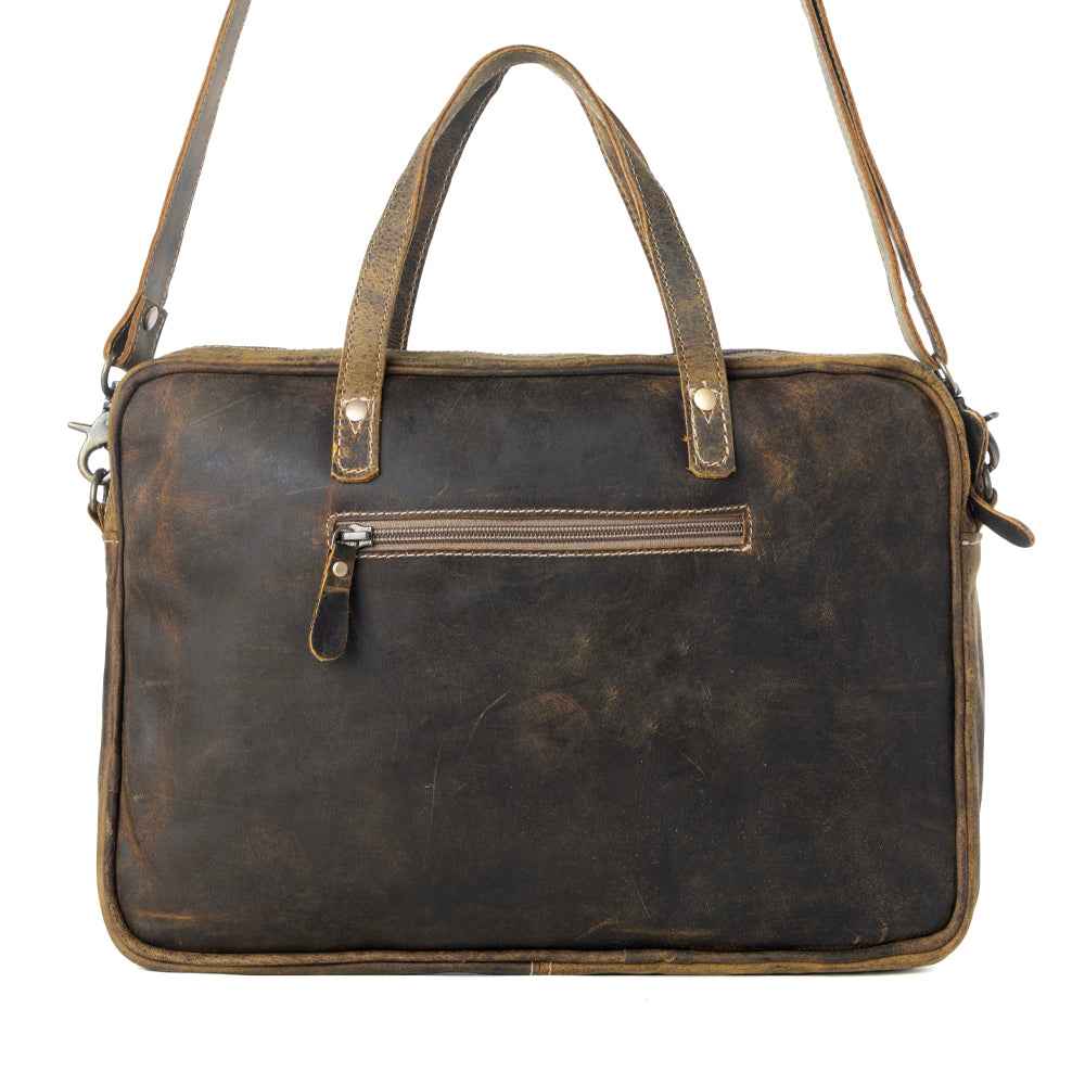 Myra Serenity Hair-On Leather Laptop Bag - Western Office Tote with Detachable Strap and Spacious Interior for Easy Carry