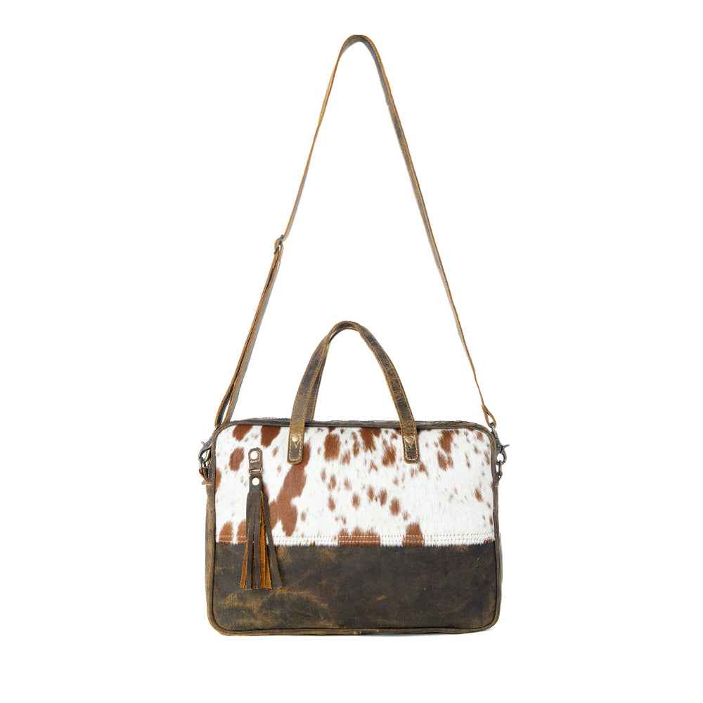 Myra Serenity Hair-On Leather Laptop Bag - Western Office Tote with Detachable Strap and Spacious Interior for Easy Carry