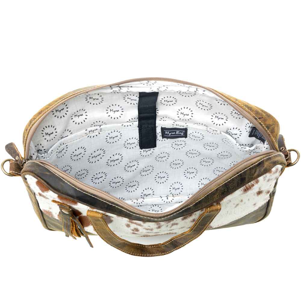 Myra Serenity Hair-On Leather Laptop Bag - Western Office Tote with Detachable Strap and Spacious Interior for Easy Carry