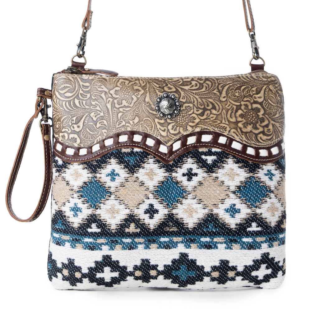 Myra Tincture Embossed Leather Crossbody Bag for Women Aztec Pattern, Adjustable Strap for Rodeo Style